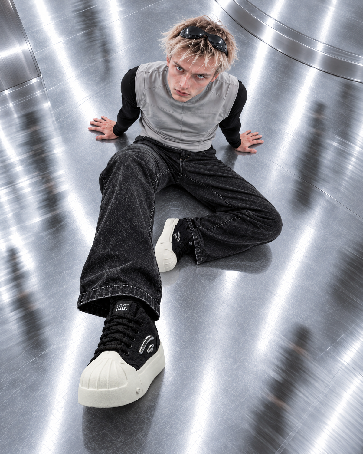 FUTURE MEMORY FM-001 男性モデル着用 俯瞰着座 BLACK / 7CM LIFT